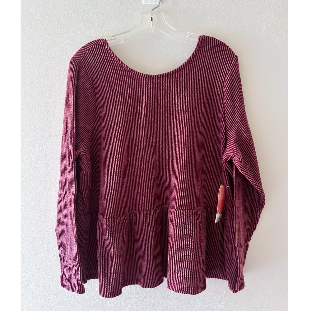 Altar'd State Red Long Sleeve Peplum Blouse